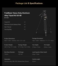 SmallRig FreeBlazer AD-80 Heavy-Duty 191cm / 8 Kg Aluminum Alloy Tripod Kit 4163