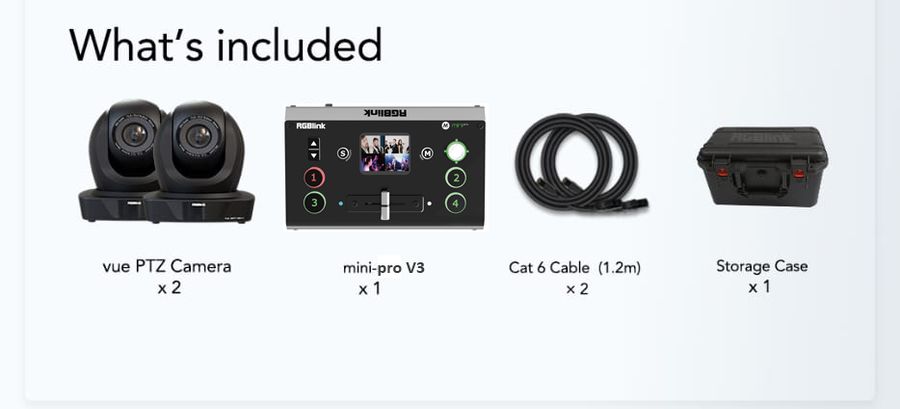 RGBlink Bundle Kit 2 x VUE 20X 4K AI Dynamic Tracking Camera + mini-pro V3 Switcher & Controller