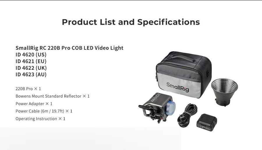 SmallRig RC 220B Pro Bi-Color COB LED Video Light (EU) 4621