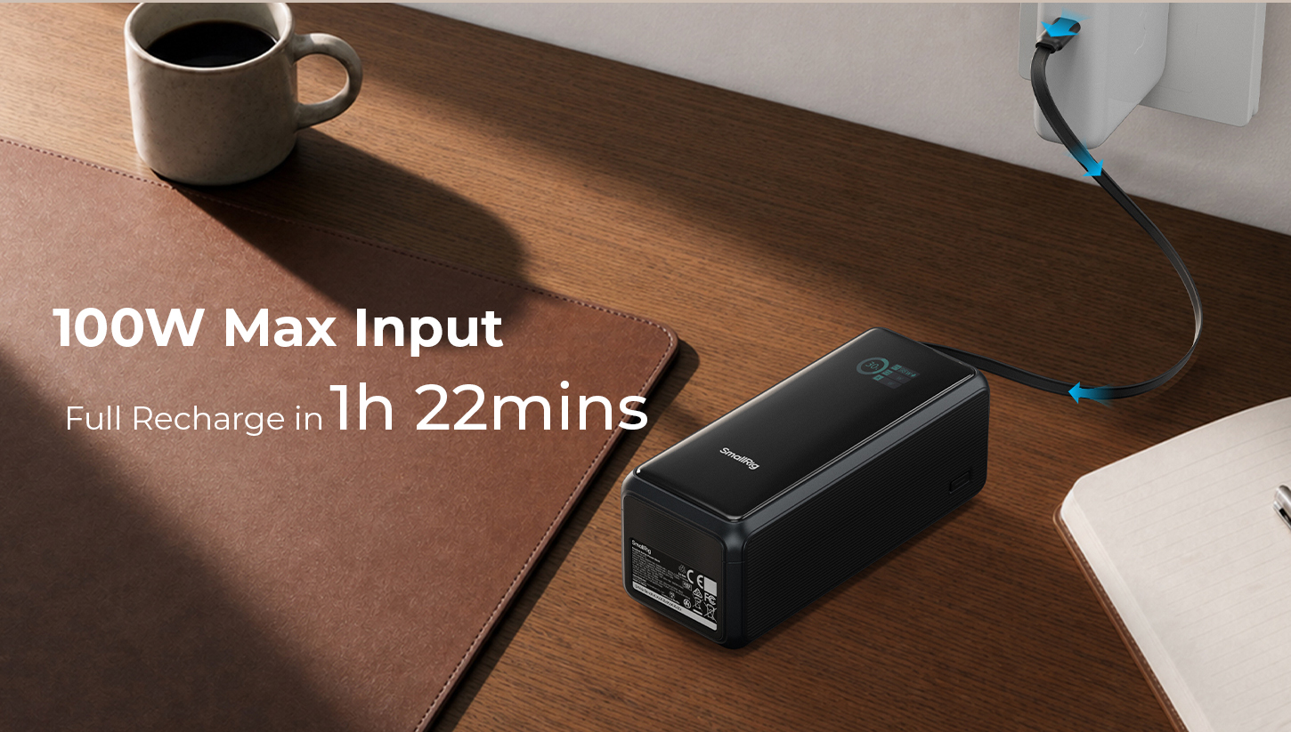 SmallRig Nano72 Power Bank with Detachable V-Mount Plate, Built-In Retractable Cable, 1/4"-20 Threaded Hole 6108