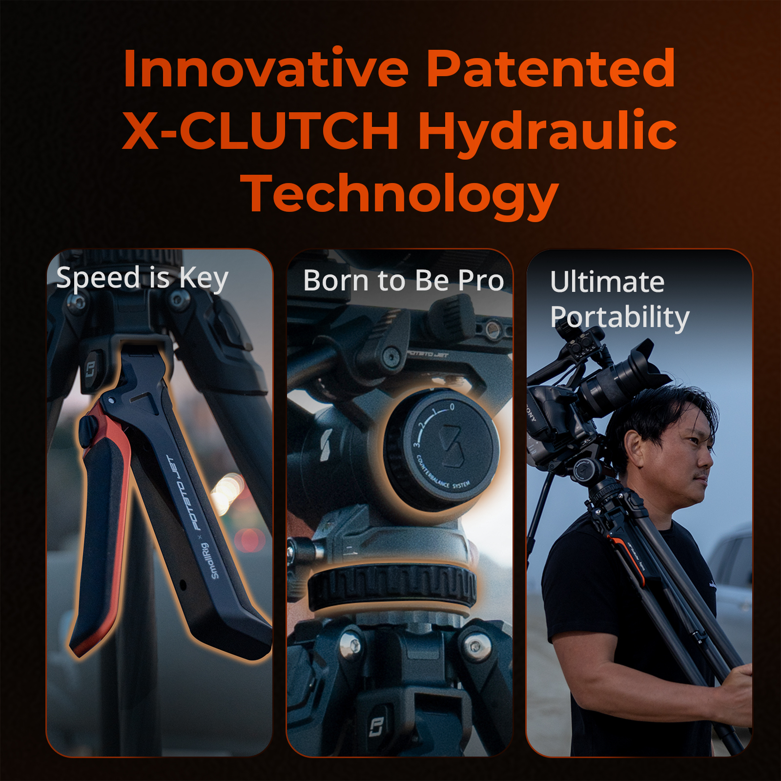 Treppiede SmallRig Potato Jet Tribex In Fibra Di Carbonio – Testa Fluida 4 Stadi Con Frizione X-Clutch, Per Videocamere Fino A 6kg