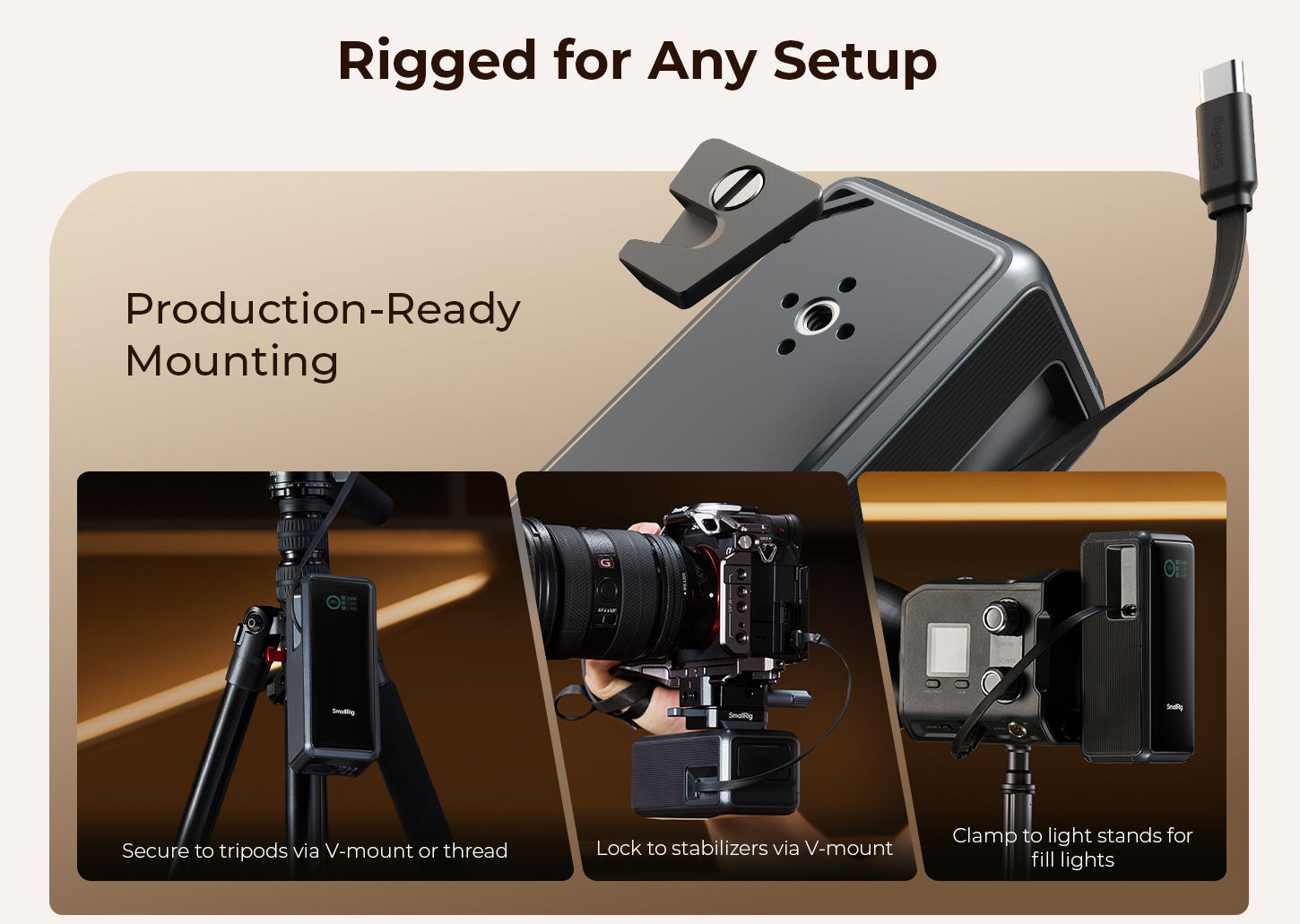 SmallRig Nano72 Power Bank with Detachable V-Mount Plate, Built-In Retractable Cable, 1/4"-20 Threaded Hole 6108