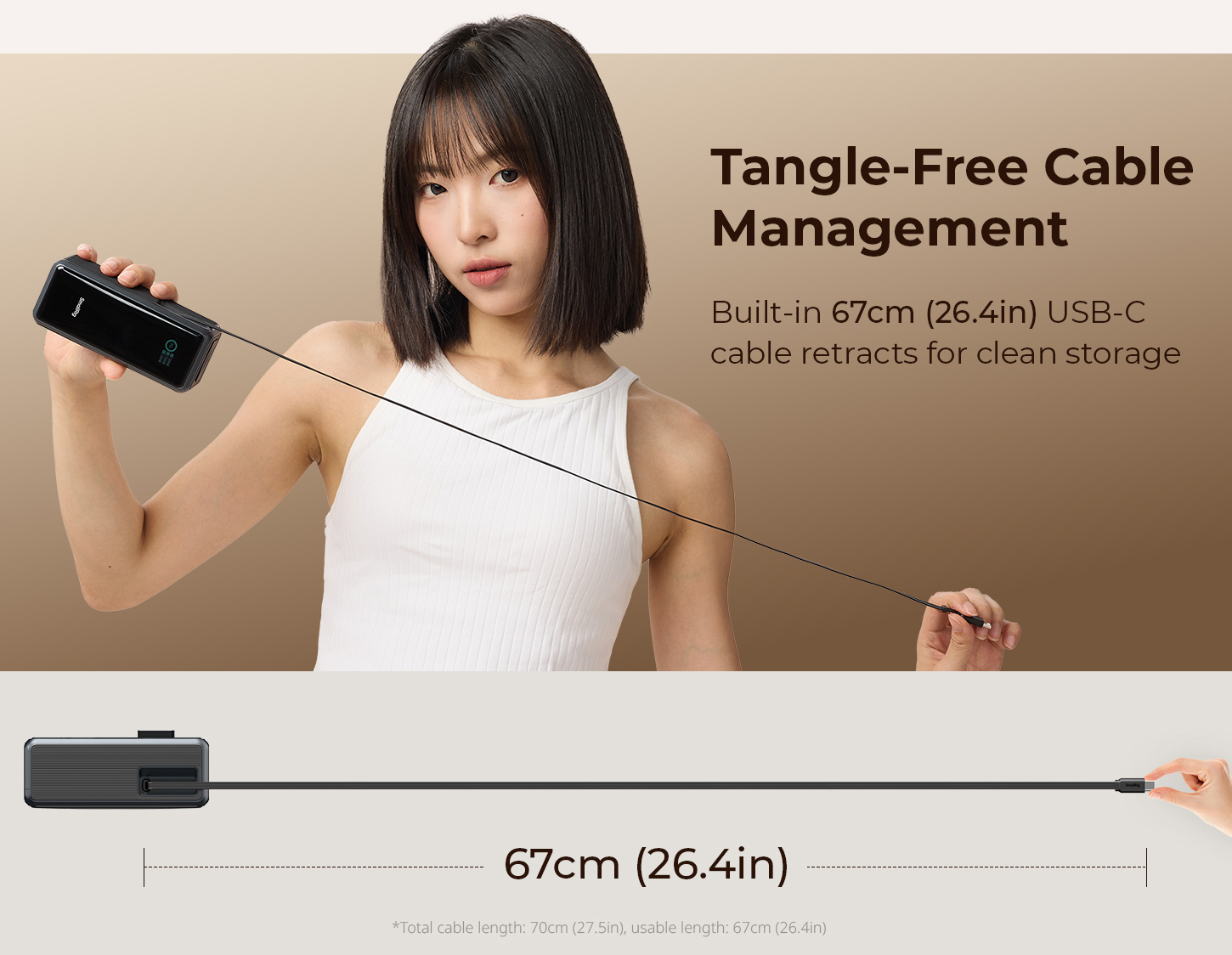 SmallRig Nano72 Power Bank with Detachable V-Mount Plate, Built-In Retractable Cable, 1/4"-20 Threaded Hole 6108