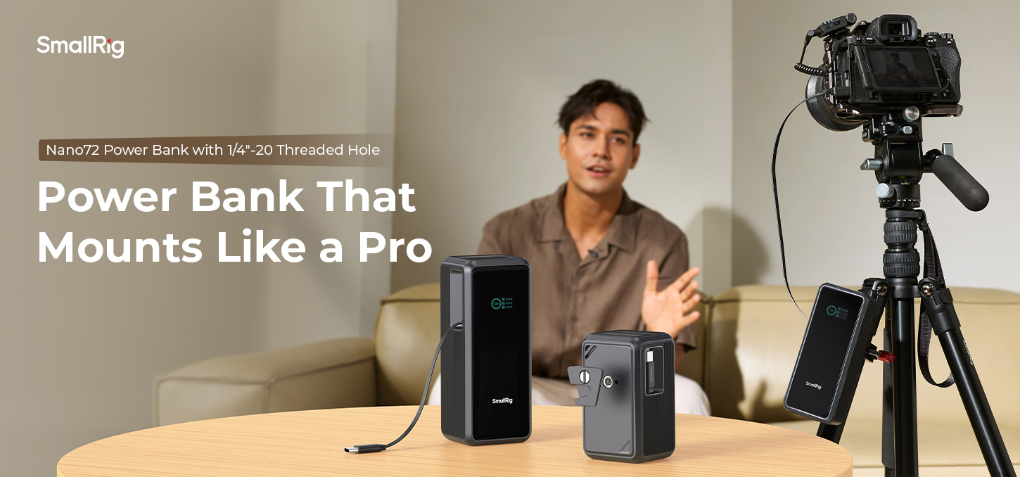 SmallRig Nano72 Power Bank with Detachable V-Mount Plate, Built-In Retractable Cable, 1/4"-20 Threaded Hole 6108