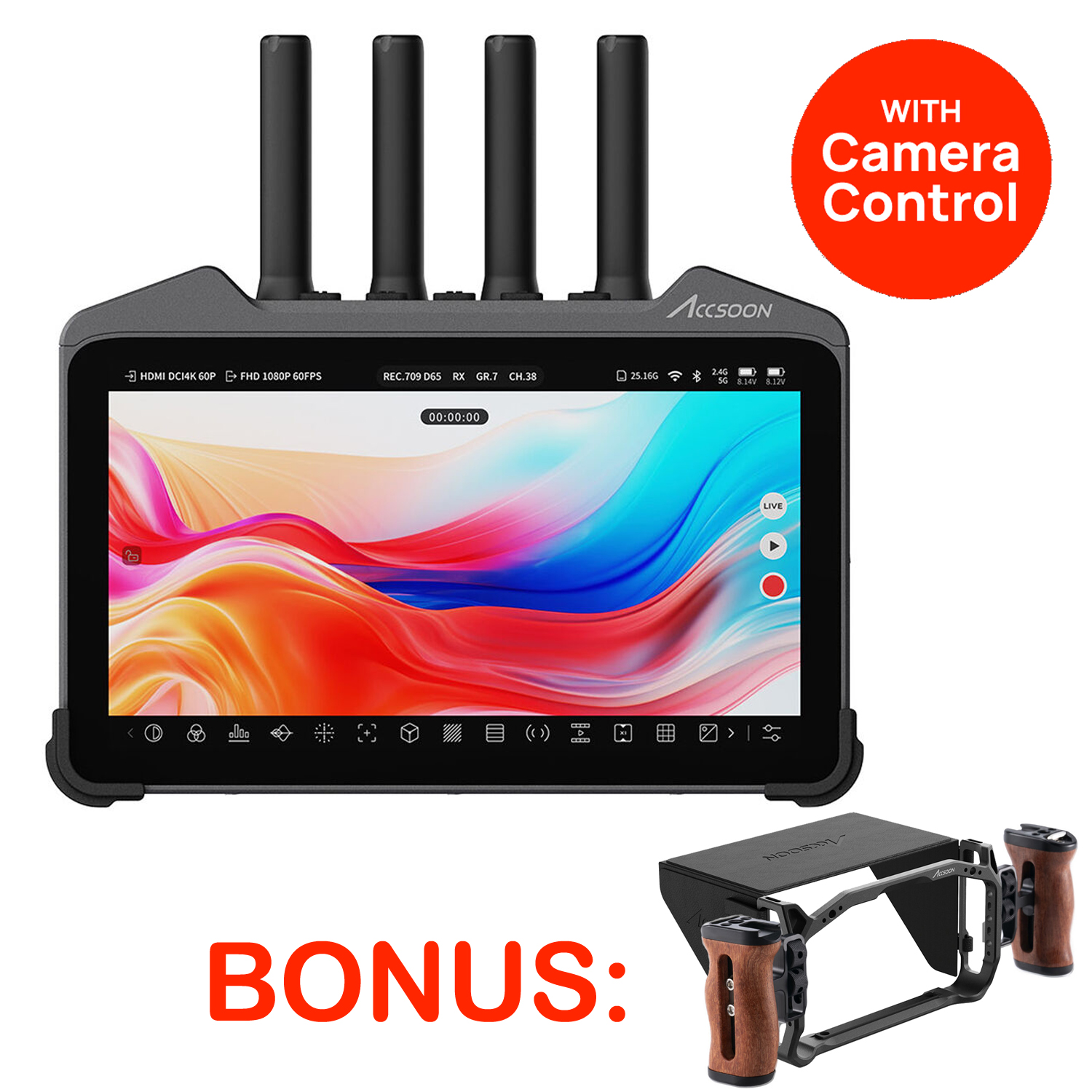 Accsoon CineView M7H Pro All-in-One Wireless Smart 7-inch 4K/60p Recording Monitor with Wireless Transmitter/Receiver and Camera Control - MIT01H
